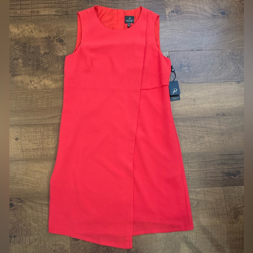 Adrianna Papell Sleeveless Mini Midi Dress in Geranium Pink NWT Women’s 14